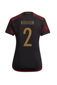Saksa Antonio Rudiger #2 Jalkapallovaatteet Naisten Vieraspaita MM-kisat 2022 Lyhythihainen